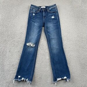 Flying Monkey Jeans Women 26 Blue Distressed Bootcut Ripped Raw Hem Denim F4497